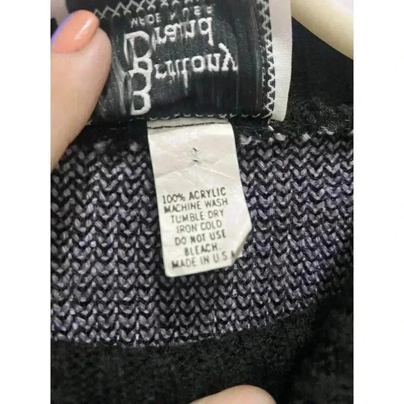 VTG women Small knit sweater Tunic Black Purple Bows Heart 1980s 1990s Oversized - Picture 4 of 5